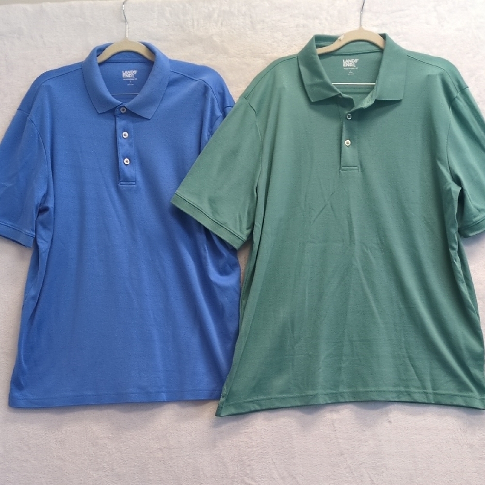 Land's End Men's Green & Blue Polo Classic Fit Shirt Bundle Size L